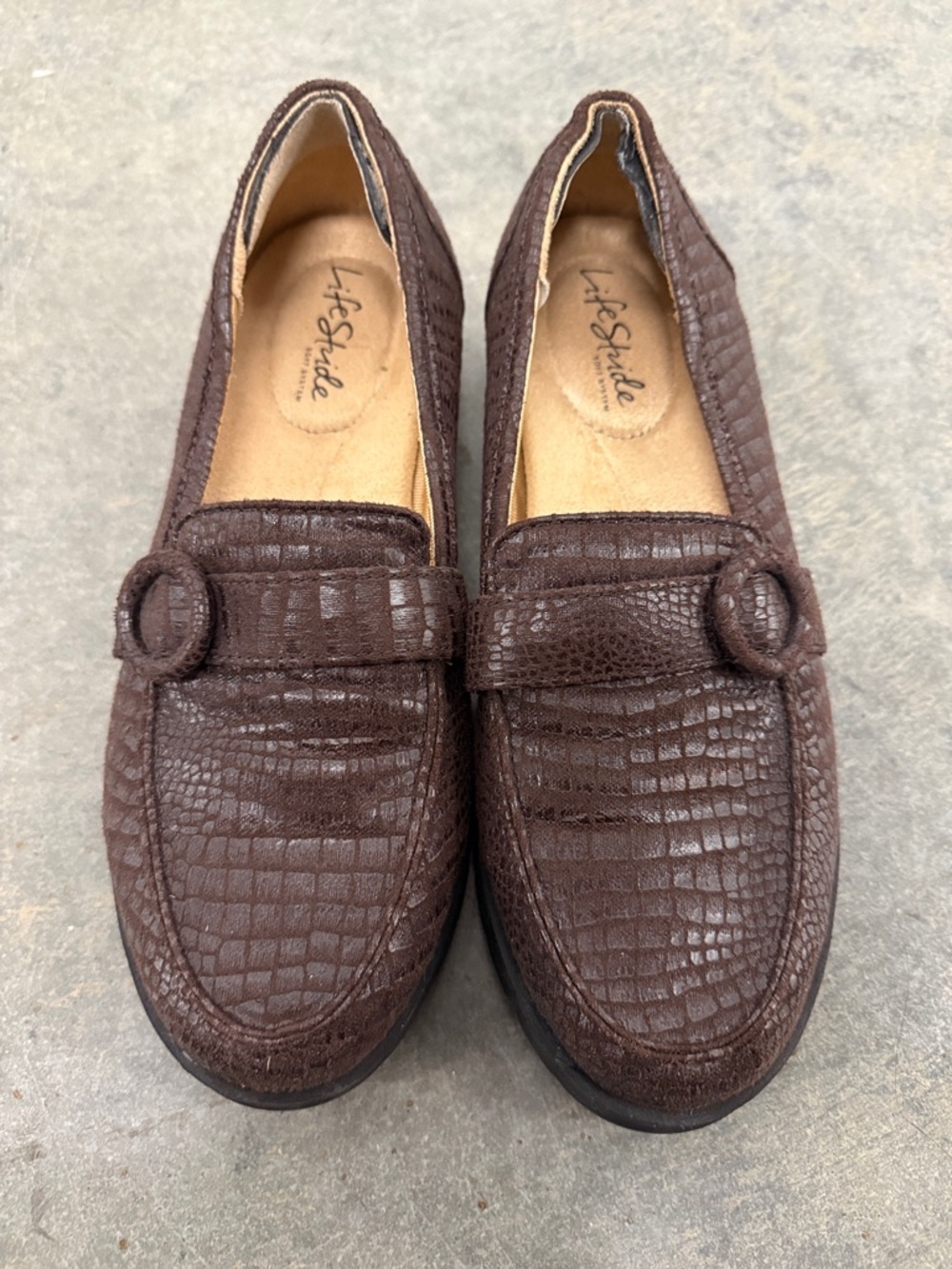 Life Stride Dark Brown Croc-Embossed Slip-On Loafers